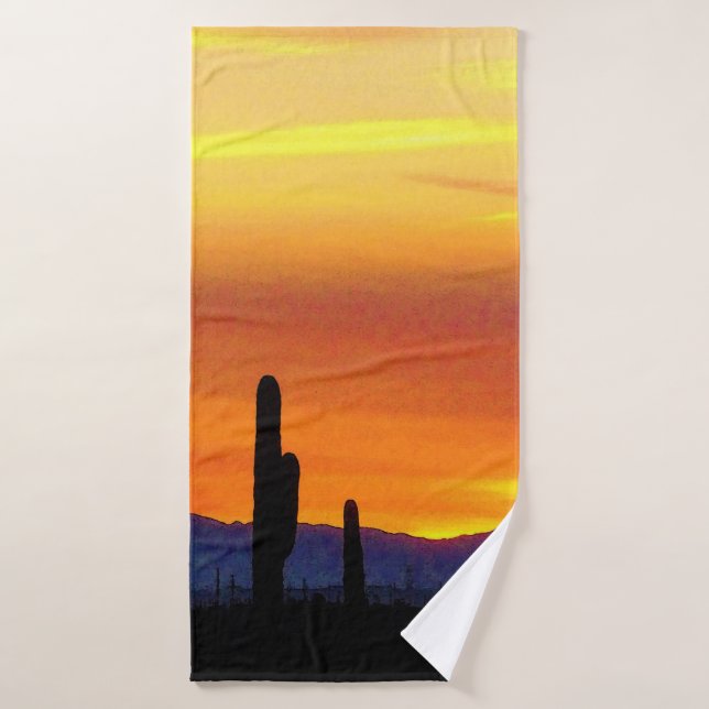 Arizona Sunset / Bright Orange / Cactus Silhouette Bath Towel Set (Bath Towel)
