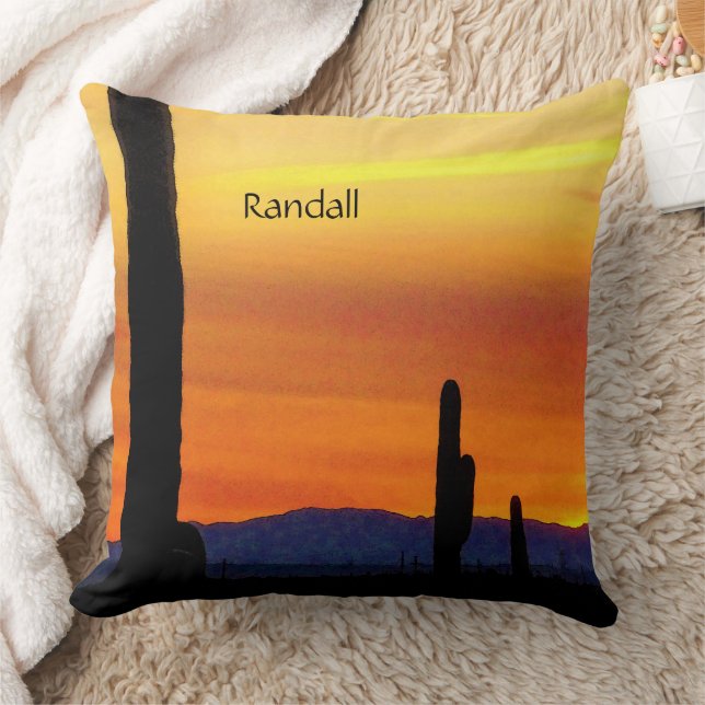 Arizona Sunset / Bright Orange / Saguaro Cactus Cushion (Blanket)
