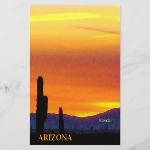 Arizona Sunset / Bright Orange / Saguaro Cactus Stationery