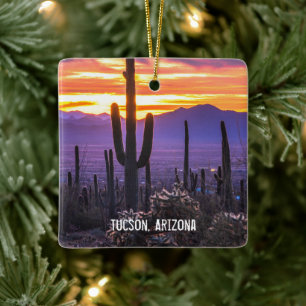 Arizona Sunset Desert Cactus Ceramic Ornament