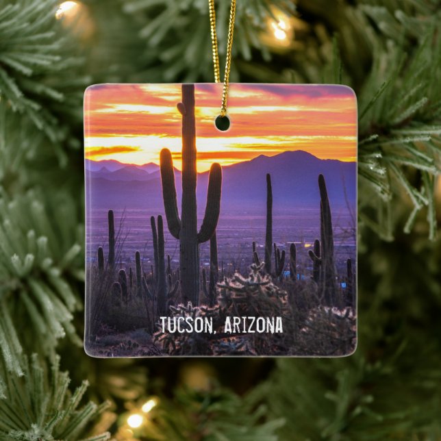 Arizona Sunset Desert Cactus Ceramic Ornament (Tree)
