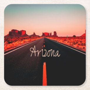 Arizona Sunset Desert Red Rocks Square Paper Coaster
