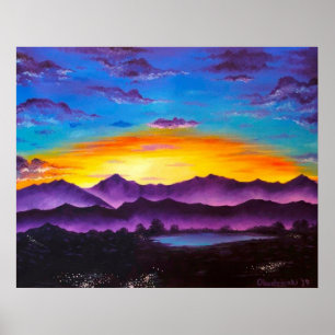 “Arizona Sunset” Mountains Scenic Art Poster Print