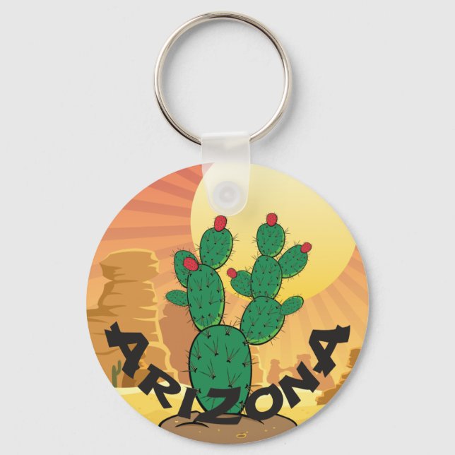ARIZONA Sunset Prickly Pear Cactus Key Ring (Front)