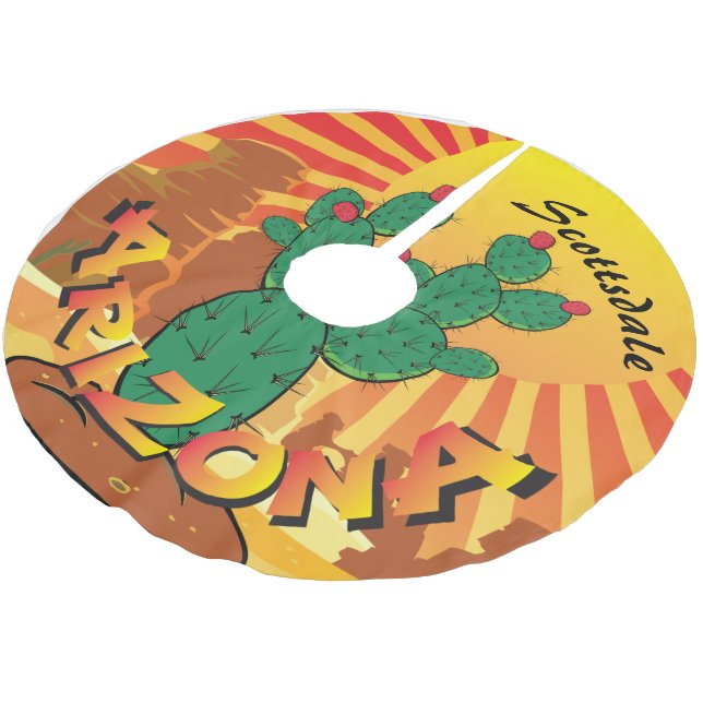 ARIZONA Sunset Prickly Pear CHANGE TOWN Brushed Polyester Tree Skirt (Angled)