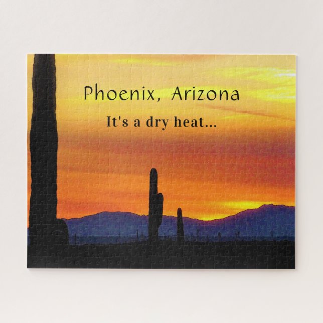 Arizona Sunset Saguaro Cactus It's A Dry Heat Jigsaw Puzzle (Horizontal)