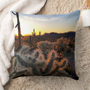 Arizona Sunset Sonoran Desert With Saguaro Cactus Cushion