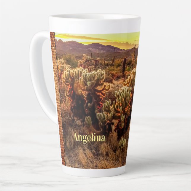 Arizona Sunset Warm Colours Cactus Photo Latte Mug (Left Angle)