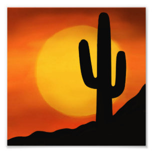 Arizona Sunset with Cactus on the Horizon Digital Photo Print