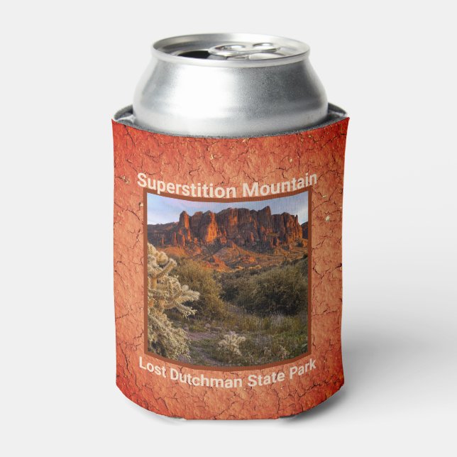 Arizona Superstition Mountain Cactus Terracotta Can Cooler (Can Front)