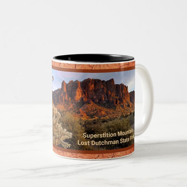 Arizona Superstition Mountain Cactus Terracotta Two-Tone Coffee Mug (Front Right)