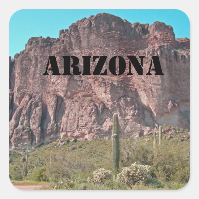 Arizona Tall Rugged Mountain with Saguaro Cactus Square Sticker (Front)