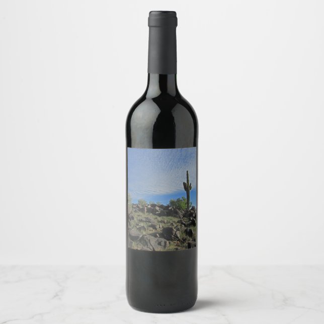 Arizona Tall Saguaro Cactus Desert Plant Photo Wine Label (Front)