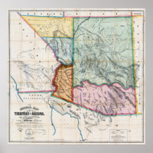 ARIZONA TERRITORY MAP 1865 POSTER