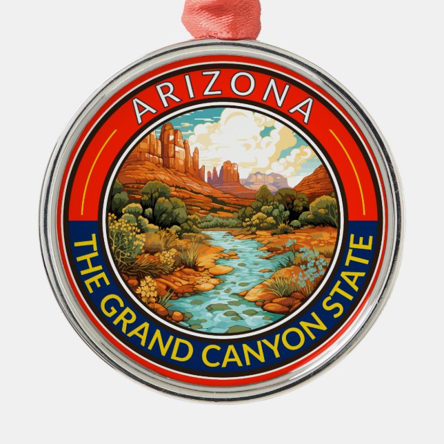 Arizona Travel Art Badge Metal Tree Decoration (Front)