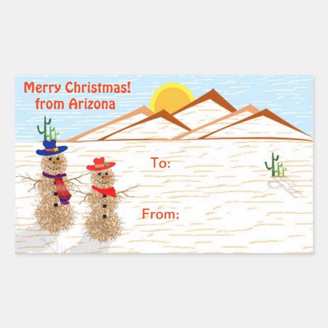 Arizona Tumbleweed Snowman Christmas Tag (Front)