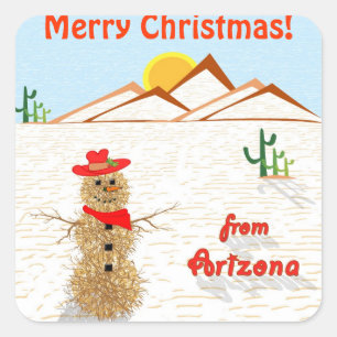 Arizona Tumbleweed Snowman Square Square Sticker