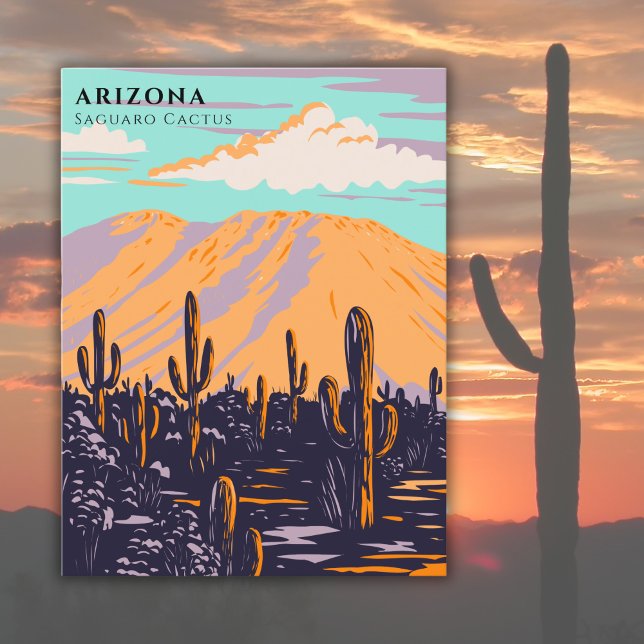 Arizona USA Saguaro Cactus Travel Watercolor Postcard (Creator Uploaded)