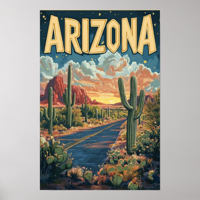 Arizona USA Vintage Illustration Travel Poster (Front)