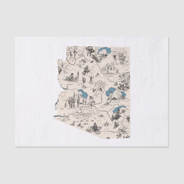Arizona Vintage Picture Map Tissue Paper (Front)