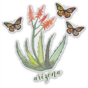 ARIZONA Watercolor Aloe Vera Succulent Butterflies