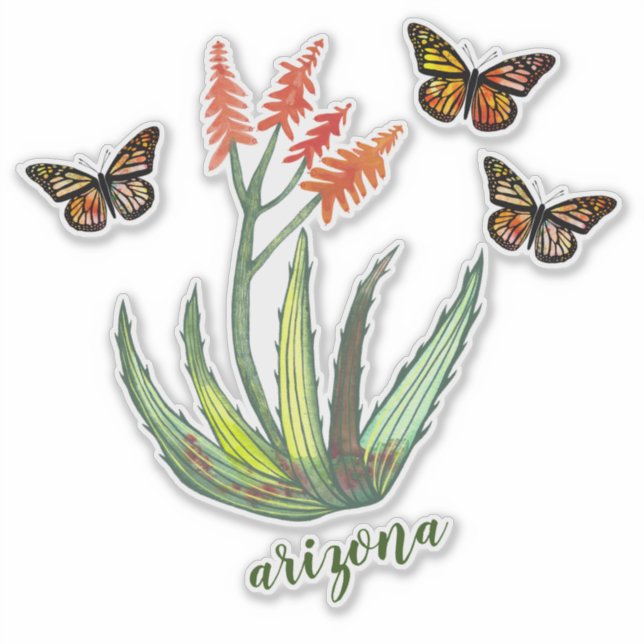 ARIZONA Watercolor Aloe Vera Succulent Butterflies (Front)