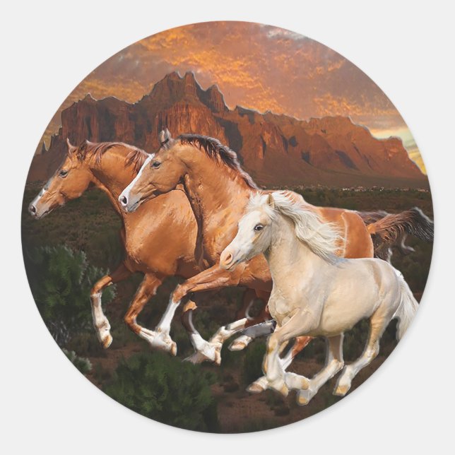Arizona Wild horses Classic Round Sticker (Front)