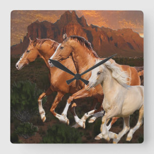 Arizona Wild horses Square Wall Clock