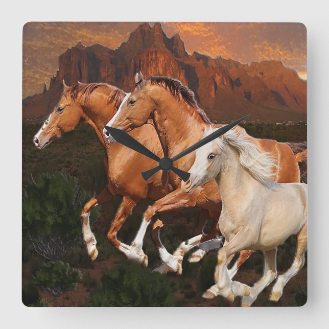 Arizona Wild horses Square Wall Clock (Front)