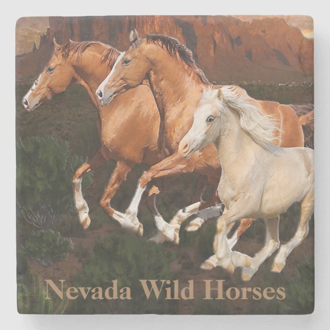 Arizona Wild horses Stone Coaster (Front)