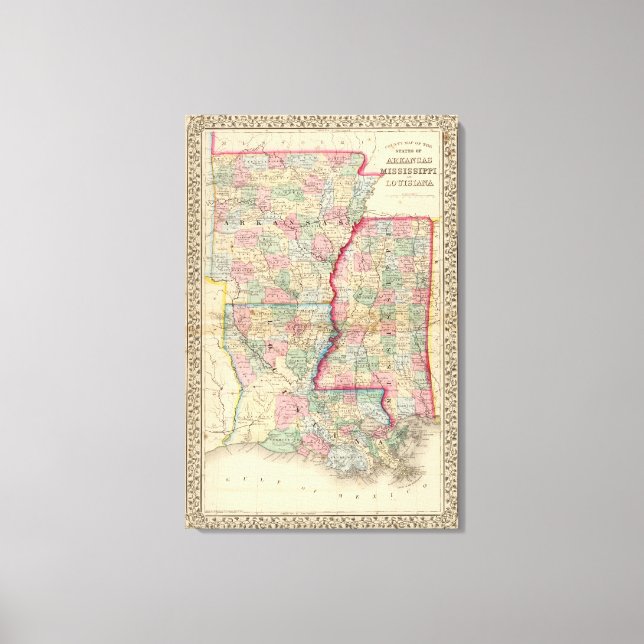 Ark, Miss, La Map by Mitchell Canvas Print (Front)