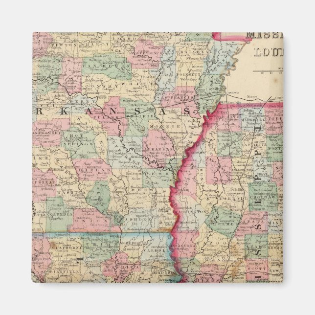 Ark, Miss, La Map by Mitchell Magnet (Front)