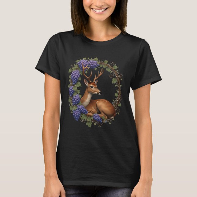 Arkansan State Deer And Grape Vine Vector Design T-Shirt (Front)