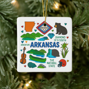 Arkansas Custom Family Trip Keepsake Christmas Ceramic Ornament