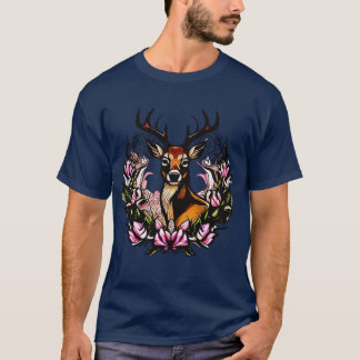 Arkansas Deer With Antlers And Apple Blossom Tatto T-Shirt