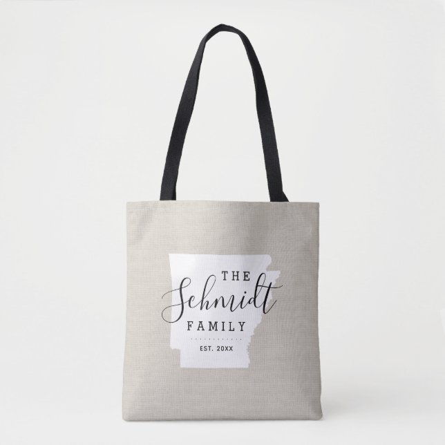 Arkansas Family Monogram State Tote Bag (Front)