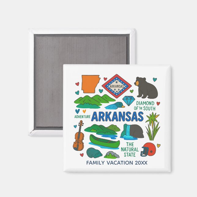 Arkansas Family Trip Keepsake Personalized Magnet (Front/Back)