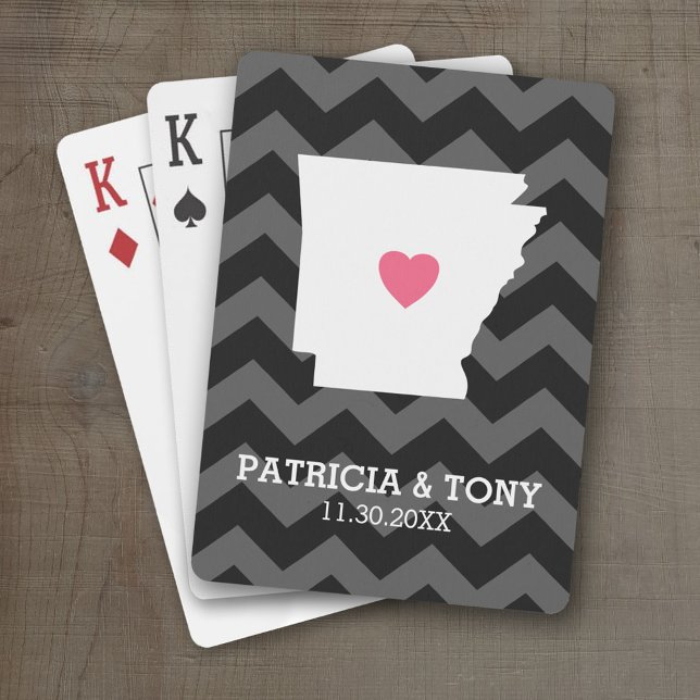 Arkansas Home State Love with Custom Heart Playing Cards (Personalized Playing Cards with a State Map, Movable Heart and Name)
