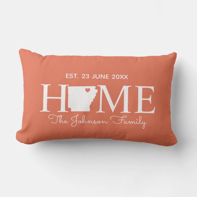 Arkansas home state map personalised family lumbar cushion (Front)