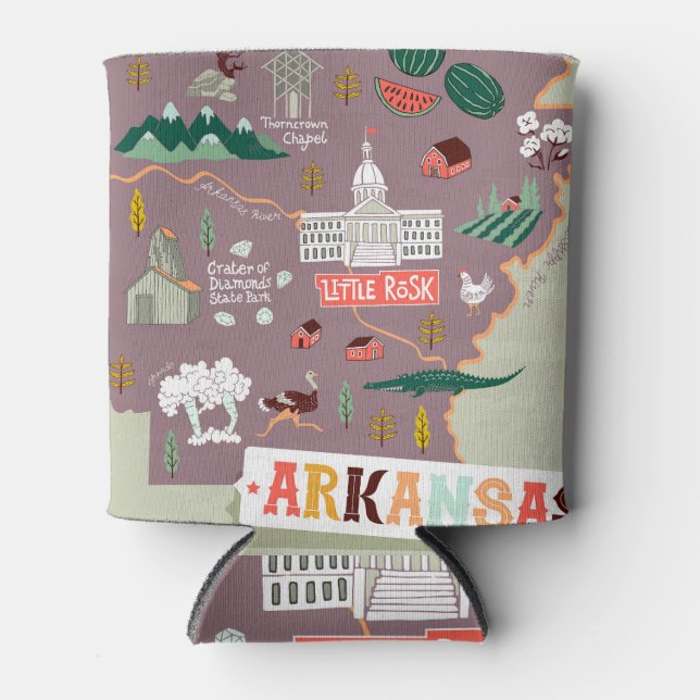 Arkansas Illustrated: USA Travel Map Can Cooler (Front)