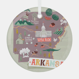 Arkansas Illustrated: USA Travel Map Glass Tree Decoration