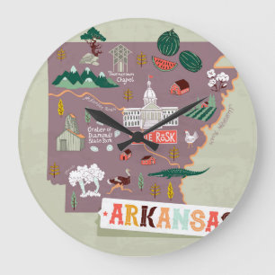 Arkansas Illustrated: USA Travel Map Large Clock