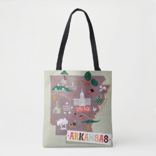 Arkansas Illustrated: USA Travel Map Tote Bag