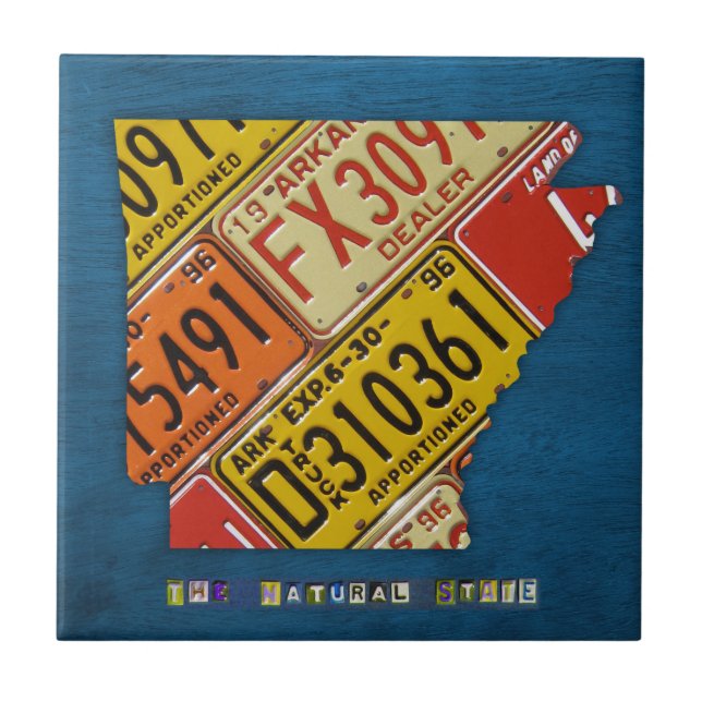 Arkansas License Plate Map Ceramic Tile V2 (Front)