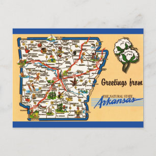 Arkansas Map Colourful Vintage Postcard