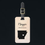 Arkansas Map Luggage Tag for Wedding Party Welcome<br><div class="desc">These state luggage tags make the perfect wedding party gift tags or welcome bag tags. Tie it to your bridesmaid gifts instead of a typical paper gift tag, and they can use it for months and years to come. Tags have a peach apricot watercolor background. To place the heart at...</div>