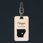 Arkansas Map Luggage Tag for Wedding Party Welcome<br><div class="desc">These state luggage tags make the perfect wedding party gift tags or welcome bag tags. Tie it to your bridesmaid gifts instead of a typical paper gift tag, and they can use it for months and years to come. Tags have a peach apricot watercolor background. To place the heart at...</div>