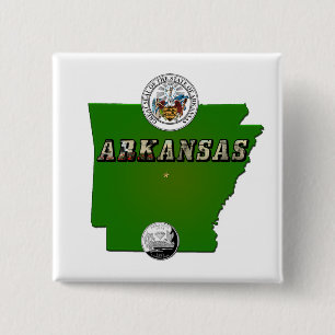Arkansas Map, Seal and State Faux Quarter 15 Cm Square Badge