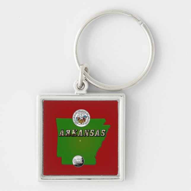 Arkansas Map, Seal and State Faux Quarter Key Ring (Front)