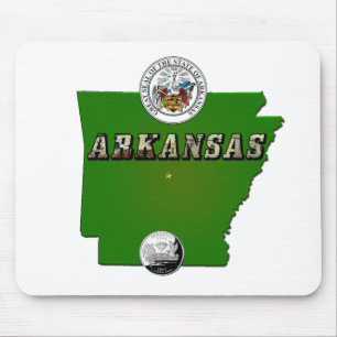 Arkansas Map, Seal and State Faux Quarter Mouse Mat